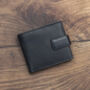 Men's Personalised Luxury Black Leather Wallet Trifold Rfid, thumbnail 1 of 9