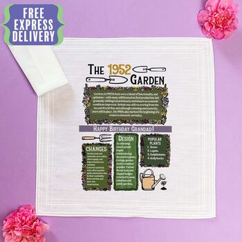 Birthday Gift For Gardeners Personalised Birth Year Handkerchief Pair, 2 of 6
