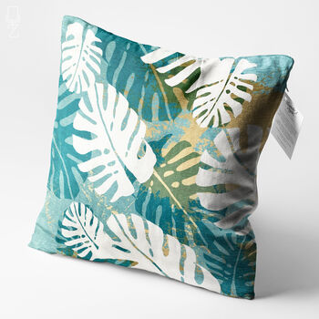 Turquoise Cushion Cover With Tropical White Leaves, 3 of 7