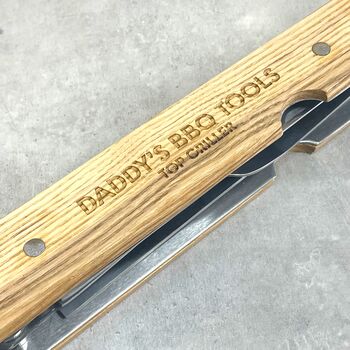 Personalised Wooden Handled Three In One BBQ Tool Set, 4 of 6