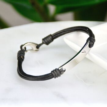 Personalised Men's Leather Cord And Bar Bracelet, 3 of 9