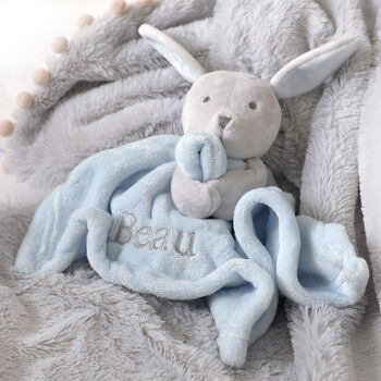 Personalised Blue Bunny Rabbit Baby Comforter, 4 of 12