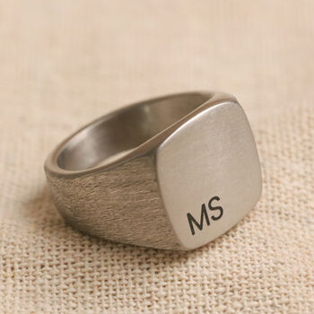 Men's Personalised Brushed Stainless Steel Signet Ring, 3 of 11