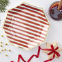 Gold Foiled Candy Cane Stripe Paper Plates Red And Gold, thumbnail 1 of 3