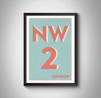 Nw2 Willesden London Typography Postcode Print, 6 of 10