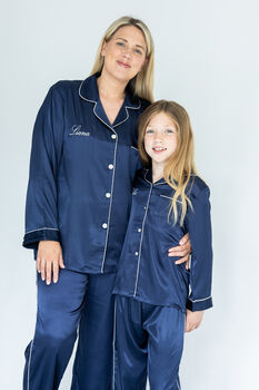 Personalised Girl's Navy Satin Pyjama's, 9 of 9