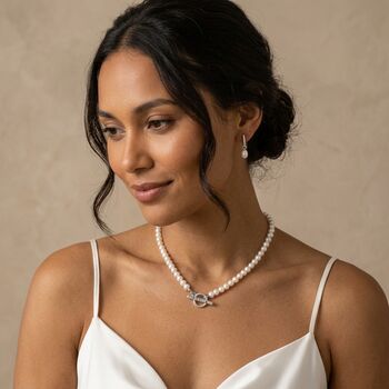 Personalised Pearl T Bar Necklace | Wedding And 30th Anniversary Gift, 3 of 8