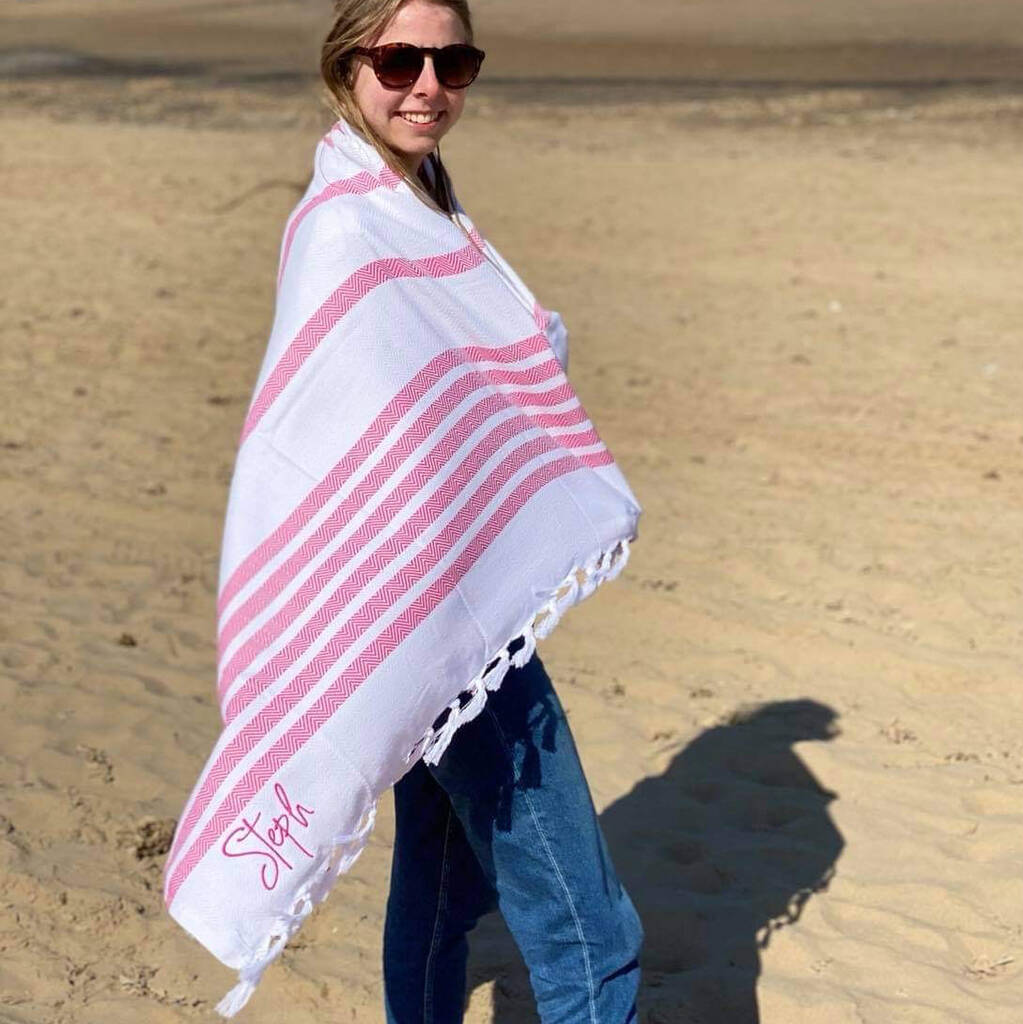 Personalised Embroidered Stripe Beach Towel, 1 of 4