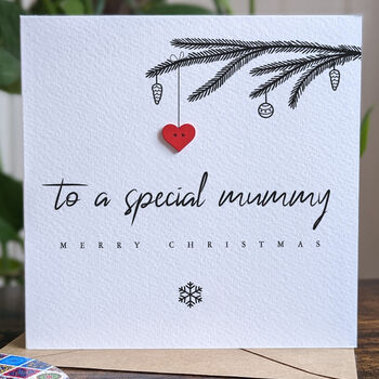 Personalised Mother Christmas Card With Red Wooden Heart, 3 of 4