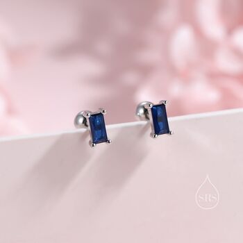 Sterling Silver Tiny Baguette Cz Screwback Earrings, 4 of 9