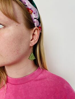 Small Light Green Glitter Christmas Tree Earrings / Festive Jewellery / Perfect Stocking Filler, 5 of 5