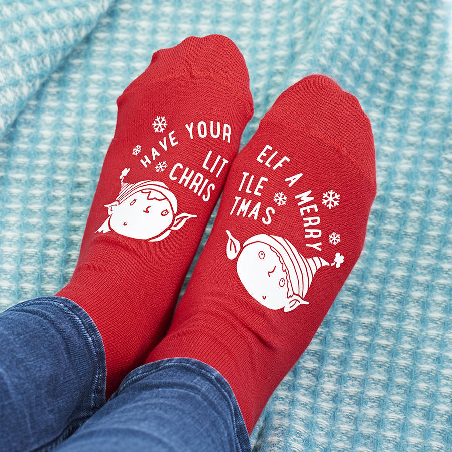 merry christmas elf socks by sparks and daughters | notonthehighstreet.com