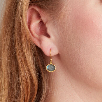 Labradorite Silver Gold Plated Pebble Drop Earrings, 6 of 9