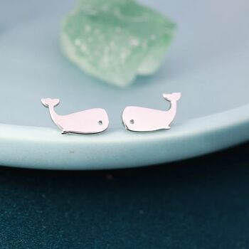 Little Whale Fish Stud Earrings In Sterling Silver, 2 of 11