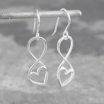 Outline Heart Sterling Silver Drop Earrings, 6 of 11