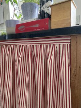 Velcro Sink Skirt, Red Ticking Stripes Cabinet Curtain Bespoke, 7 of 9