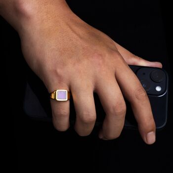 Gold Men's Purple Sugilite Gemstone Square Signet Ring, 3 of 11