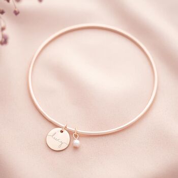 Esme Disc And Freshwater Pearl Name Bangle, 4 of 12