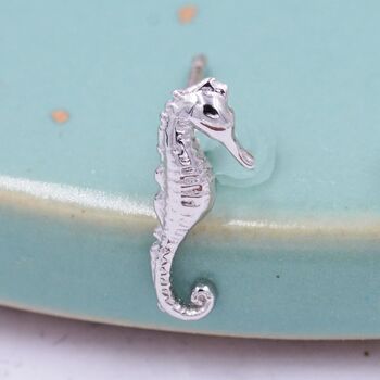 Tiny Seahorse Fish Stud Earrings In Sterling Silver, 4 of 12