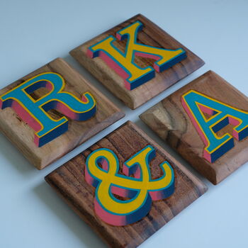 Custom Initial Letter Hand Painted Wooden Coaster, 2 of 9