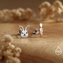 Mismatched Rabbit And Carrot Stud Earrings In Sterling Silver With Partial Rose Gold, thumbnail 4 of 12