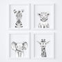 Monochrome Safari Animal Nursery Art Print Set, thumbnail 1 of 5