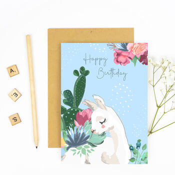 Llama With Succulents And Flowers Birthday Card, 4 of 4