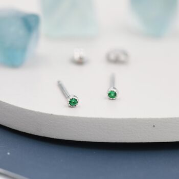 Extra Tiny 2mm Emerald Green Cz Stud Earrings, 8 of 12