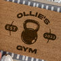 Personalised Home Gym Doormat Kettlebell Dumbbell Gift For His Or Her Garage Yoga Fitness, thumbnail 2 of 2