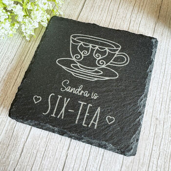Engraved Personalised Slate Tea Coaster Name And Age Gift, 3 of 6