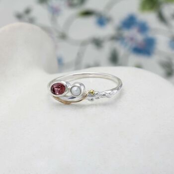 Dainty Pink Tourmaline And Pearl Ring, 4 of 7