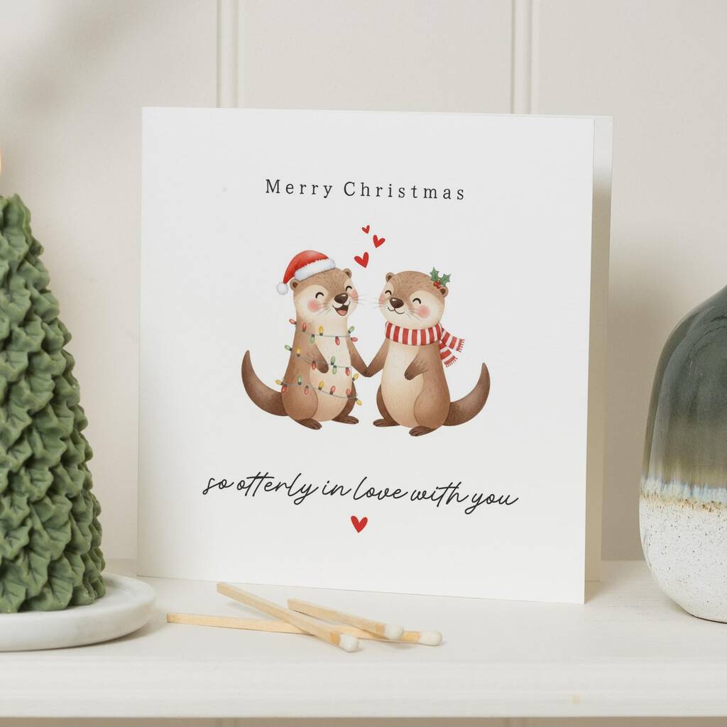 Romantic Otter Pun Christmas Card For Partner, 1 of 7
