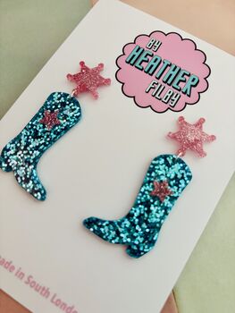 Glitter Cowboy Boot Earrings / Festival Fashion Dangles / Country Western Statement Jewellery / Line Dancing Earrings, 8 of 12