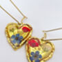 Real Blue Red Flowers Pendant Gold Leaf Earrings Hand Made, thumbnail 2 of 9