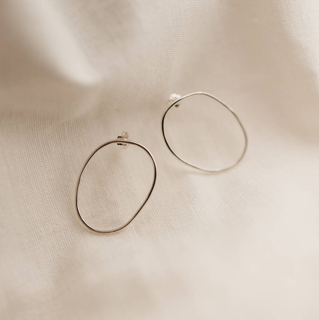 Recycled Sterling Silver Free Formed Oval Earrings, 1 of 5