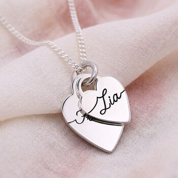 Heart Tags Script Name Silver Necklace, 5 of 8