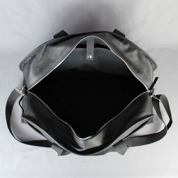 Black Leather Laptop Weekend Bag With Gunmetal Zip, 10 of 10