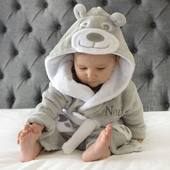 Personalised Soft Baby Grey Teddy Dressing Gown, 2 of 6