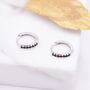 Sterling Silver Skinny Huggie Hoop Earrings With Black Cz Crystals, thumbnail 4 of 12