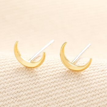 Tiny Crescent Moon Stud Earrings In Gold, 2 of 3