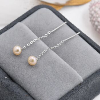 Sterling Silver Genuine Pink Pearl Threader Earrings, 3 of 11