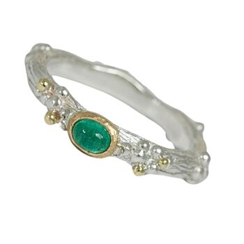 Emerald Woodland Ring, Silver And Gold Nature Ring, 2 of 7