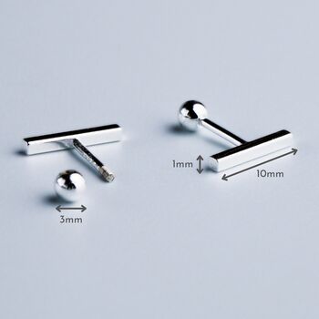 Sterling Silver Screw Back Bar Stud Earrings, 3 of 4
