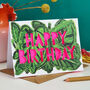 Happy Birthday Stripy Houseplant Birthday Card, thumbnail 1 of 4