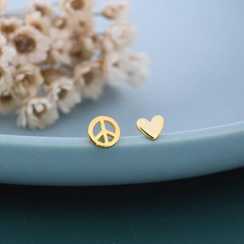 Tiny Mismatched Peace And Love Stud Earrings In Sterling Silver, 6 of 12