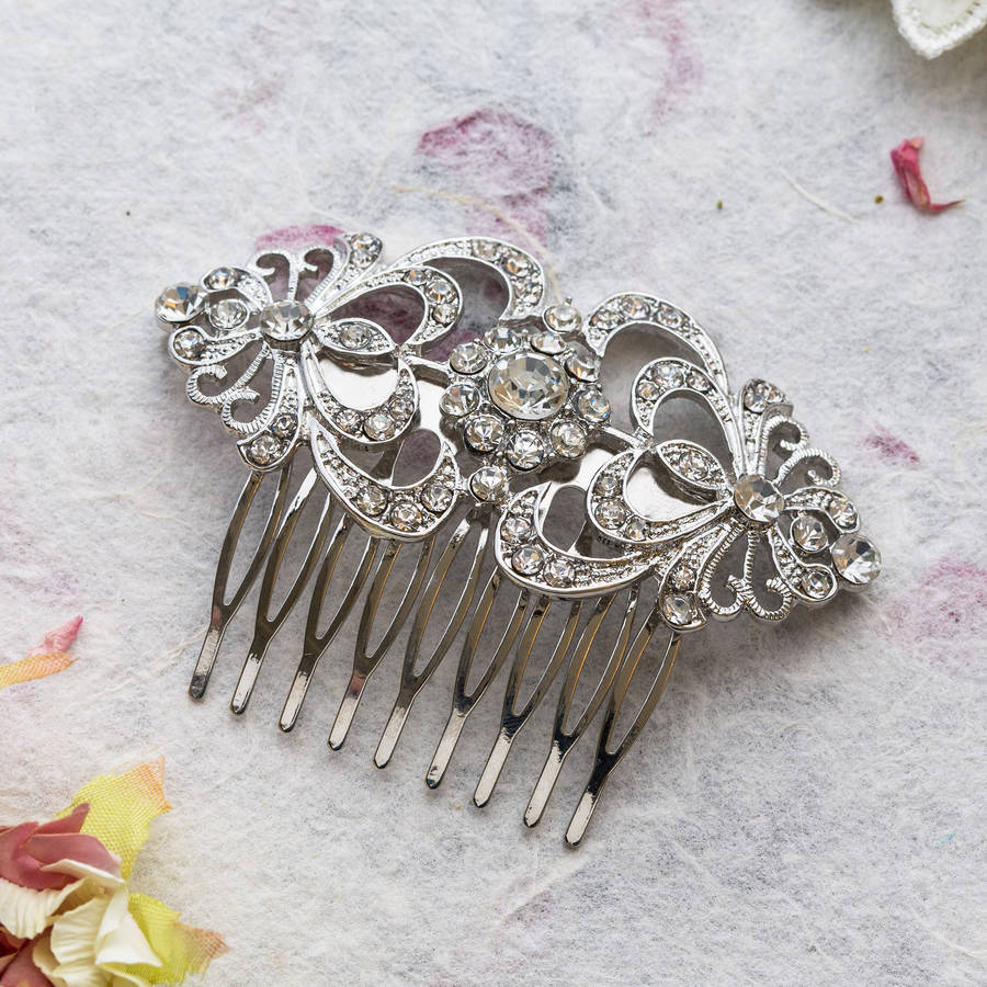 crystal double heart hair comb by lola & alice | notonthehighstreet.com