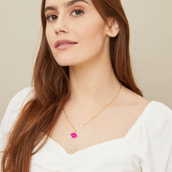Lolita Enamel Pink Lips Charm On A 24kt Gold Chain, 2 of 5