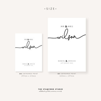 Personalised Mr And Mrs Wedding Print Elegant Keepsake Gift, 4 of 7