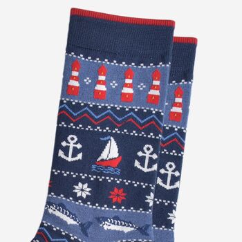 Men's Bamboo Socks Nautical Fair Isle Navy, 3 of 5