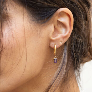 Amethsyt Pendant Hoop Earring 18k Gold Plated, 2 of 4
